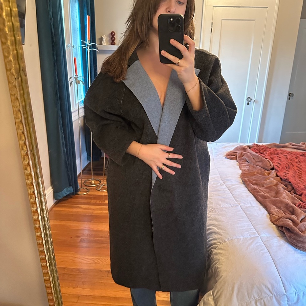 Women's Black and Baby Blue Cape Oversized Coat Small Wool Leha